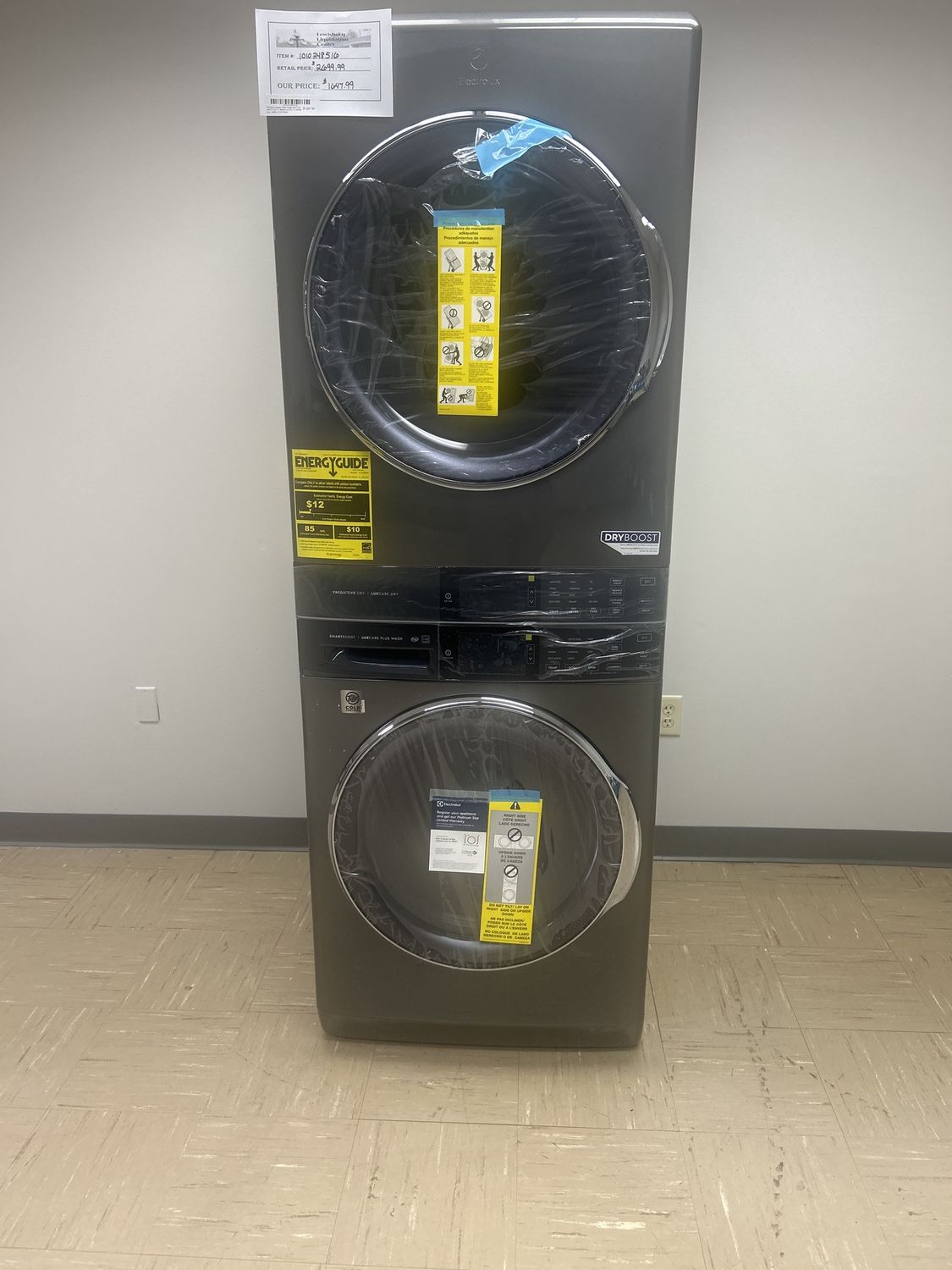 Electrolux Laundry Tower Single Unit Front Load 4.5 Cu. Ft. Washer &amp; 8 Cu. Ft. Electric Dryer