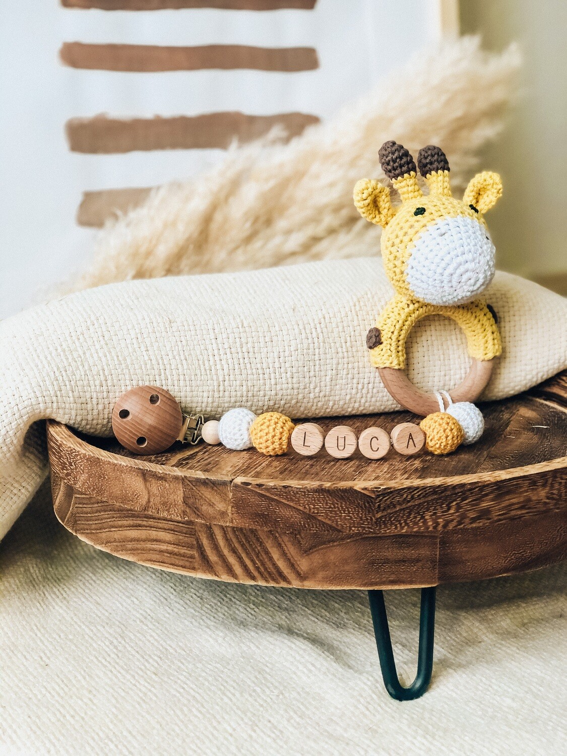 2 in 1 Schnullerkette und Beissring / Giraffe