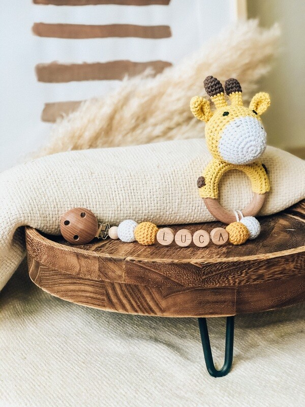 2 in 1 Schnullerkette und Beissring / Giraffe