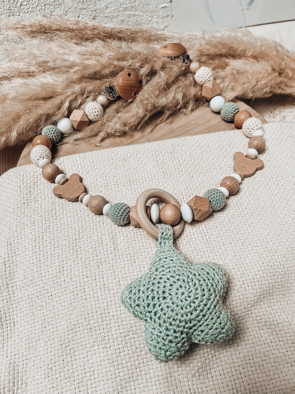 Kinderwagenkette mit Bär-Motiv Mint