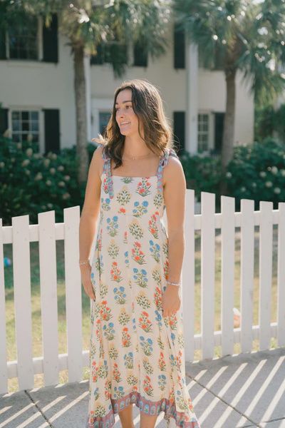 Silk Blend Tie Strap Floral Print Dress - Flourish