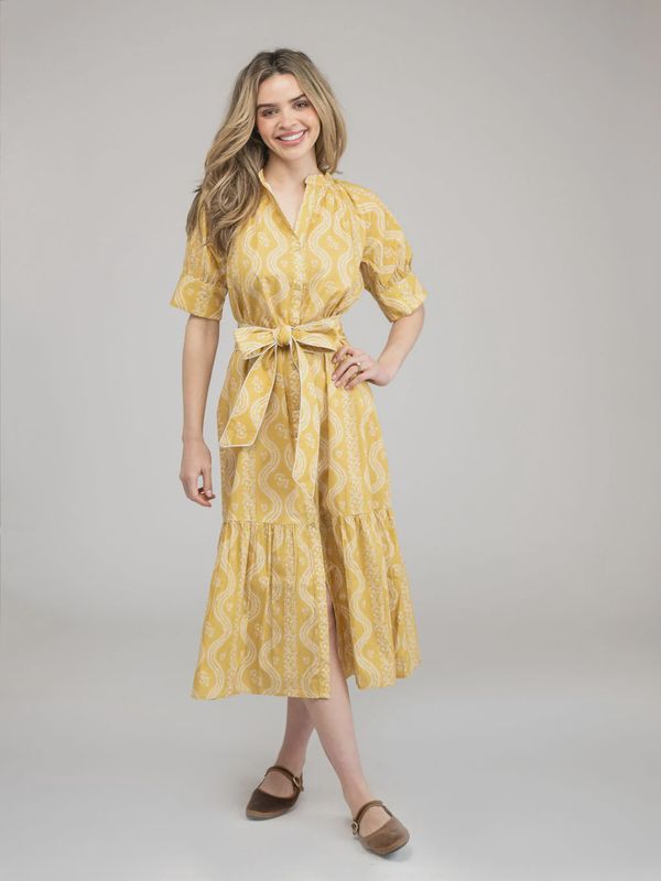 The Jane Dress 3/4 Sleeve Button Down Shirt Dress - Marigold Stripe
