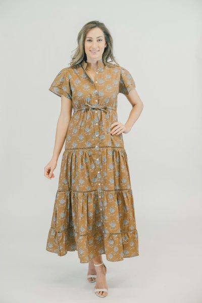 Hurley Flutter Sleeve Tiered Maxi Dress - Midnight Peony
