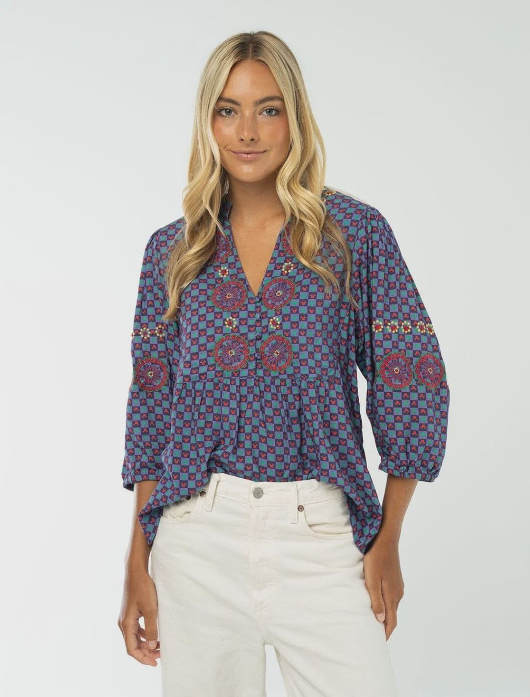 The Madison 3/4 Sleeve V Neck Top - Dahlia Purple