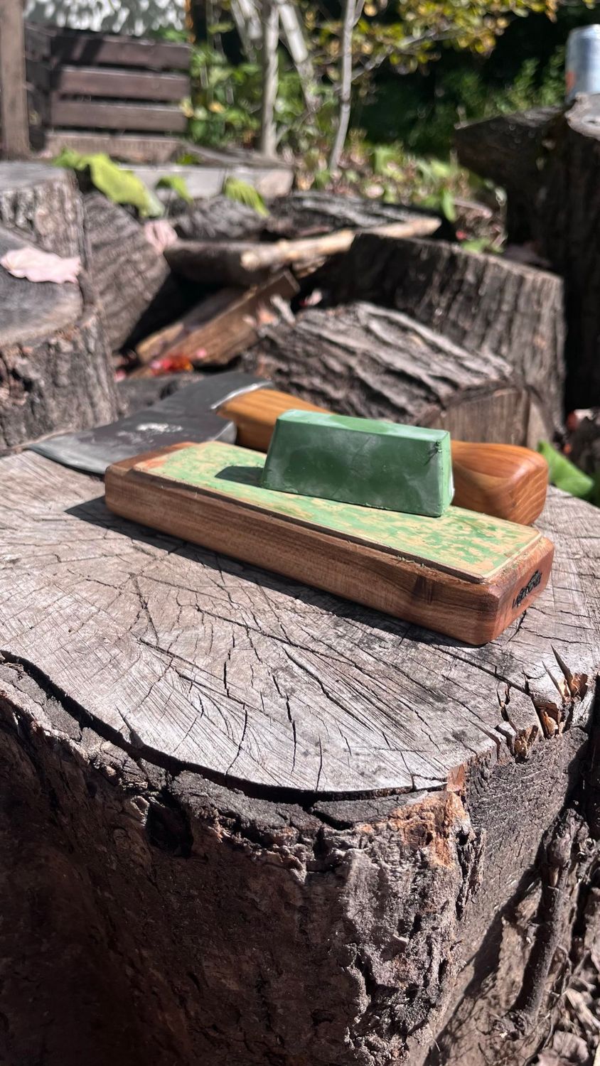 Leather strop block  with green compound