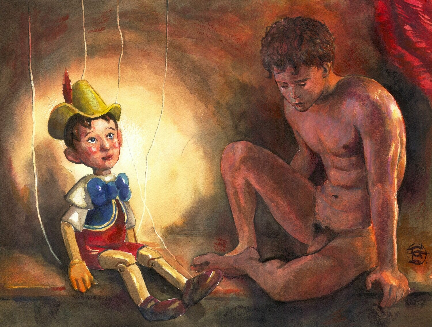 "Boy with the Blue Bow Tie" Original Watercolor