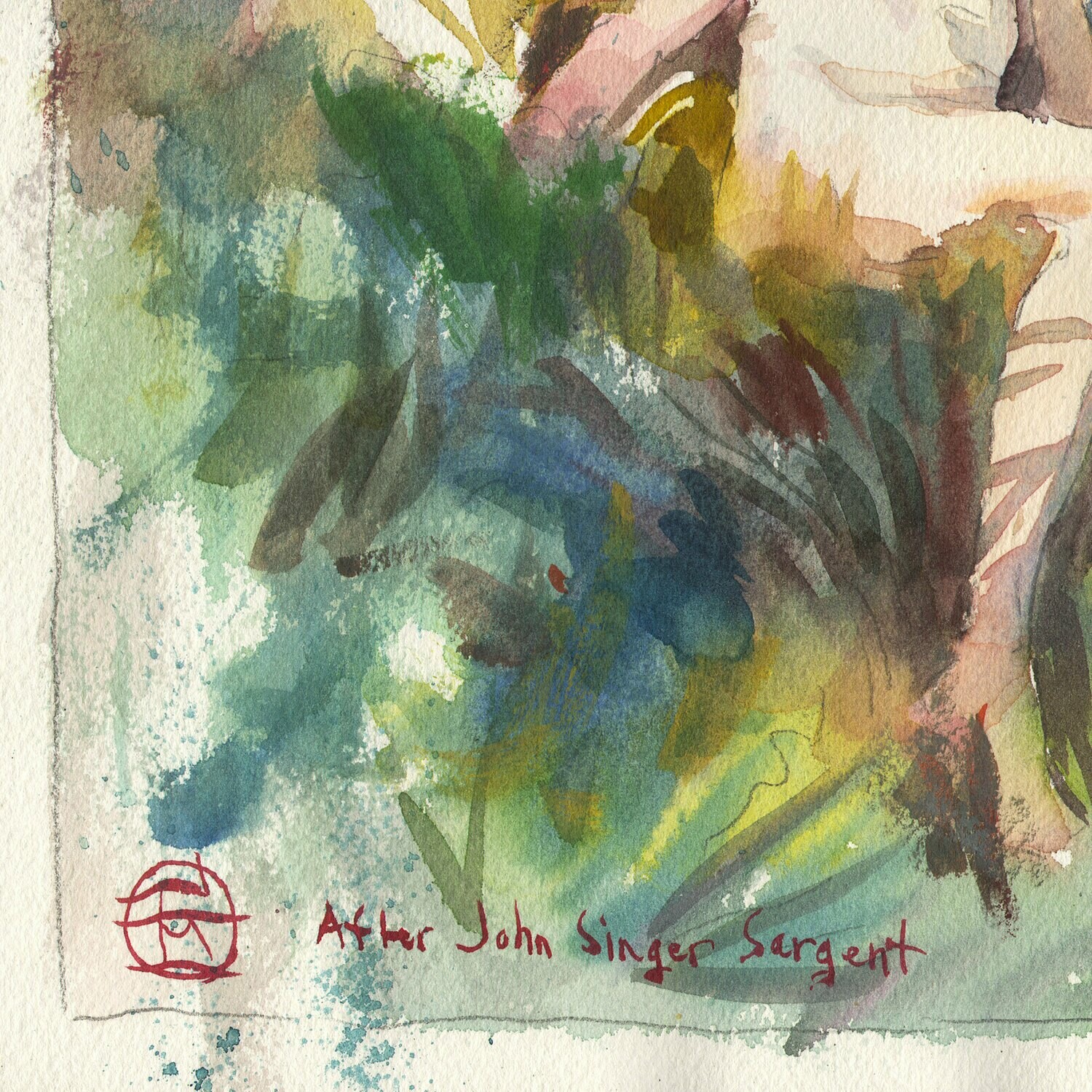 "Bathers" (After John Singer Sargent) Original Watercolor