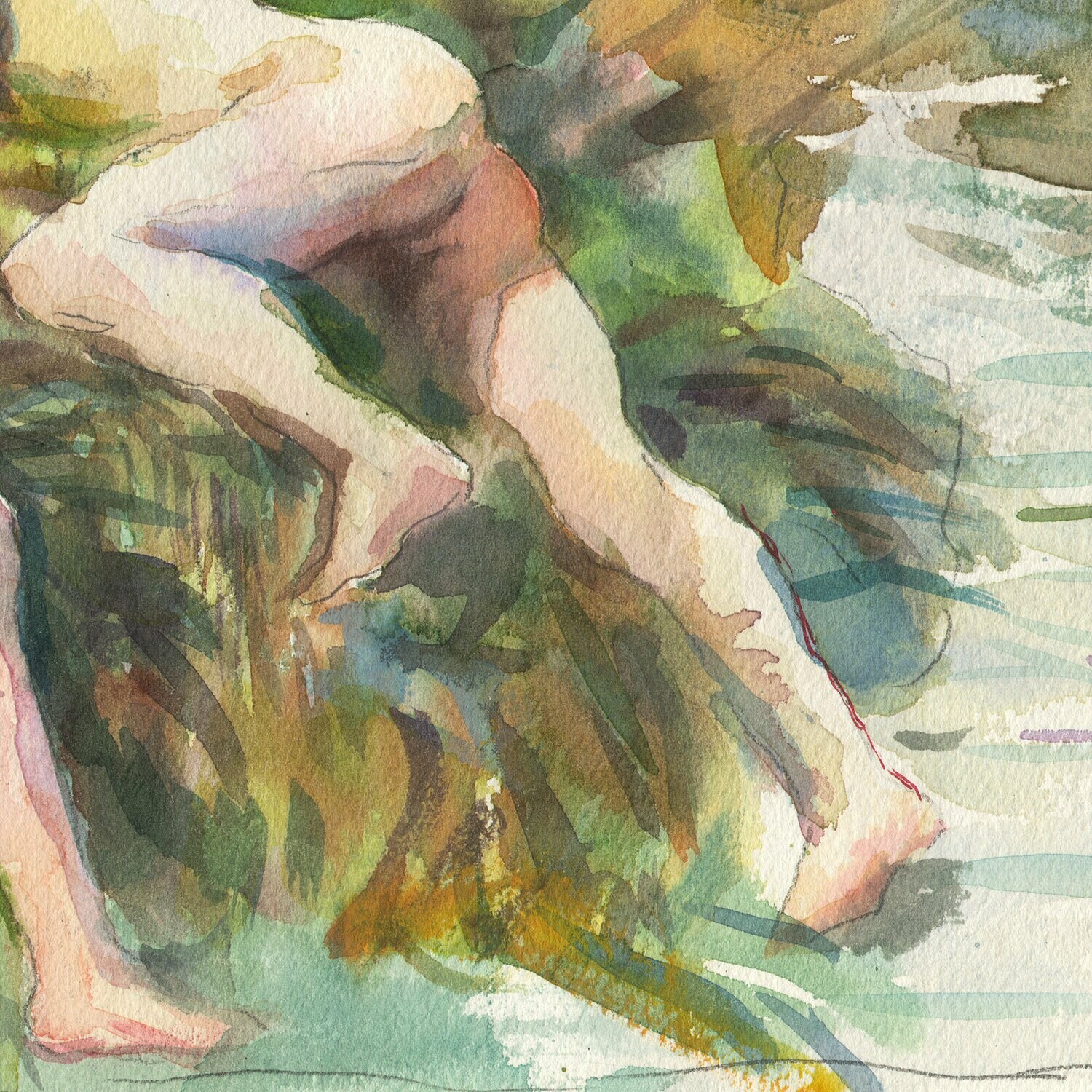 "Bathers" (After John Singer Sargent) Original Watercolor