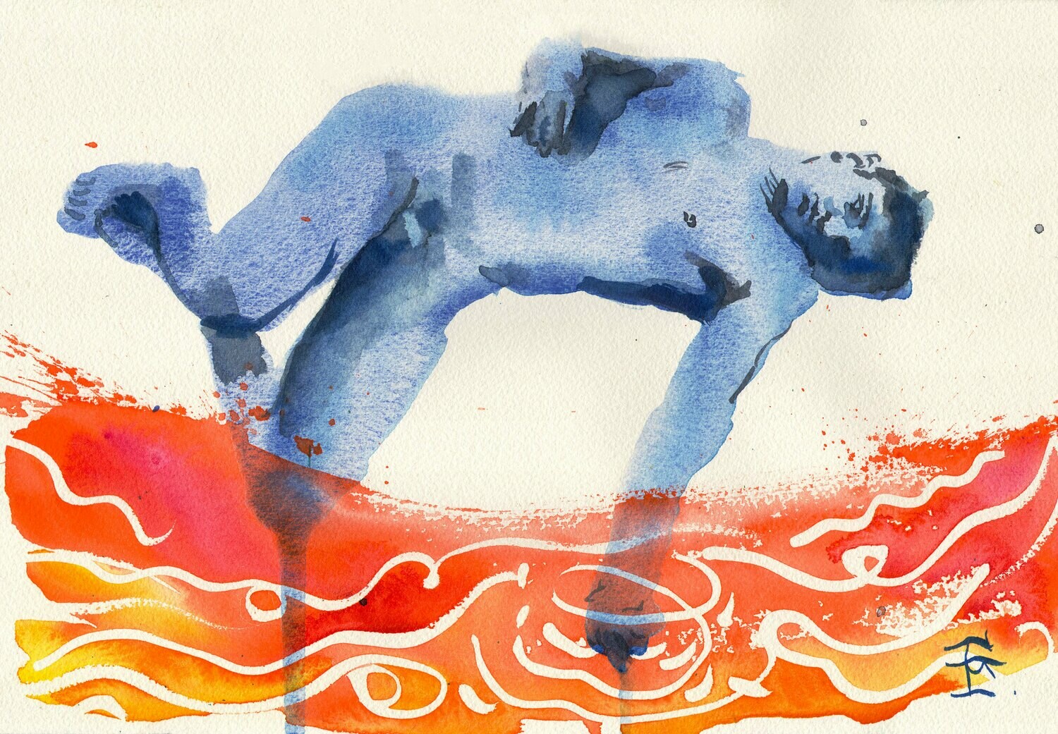 "Heat Wave (Blue Bather)" Original Watercolor