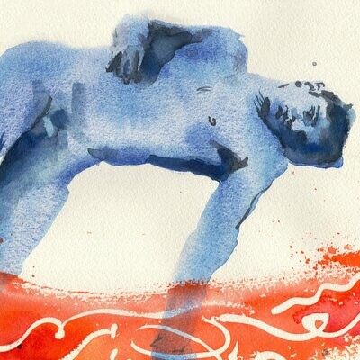 "Heat Wave (Blue Bather)" Original Watercolor