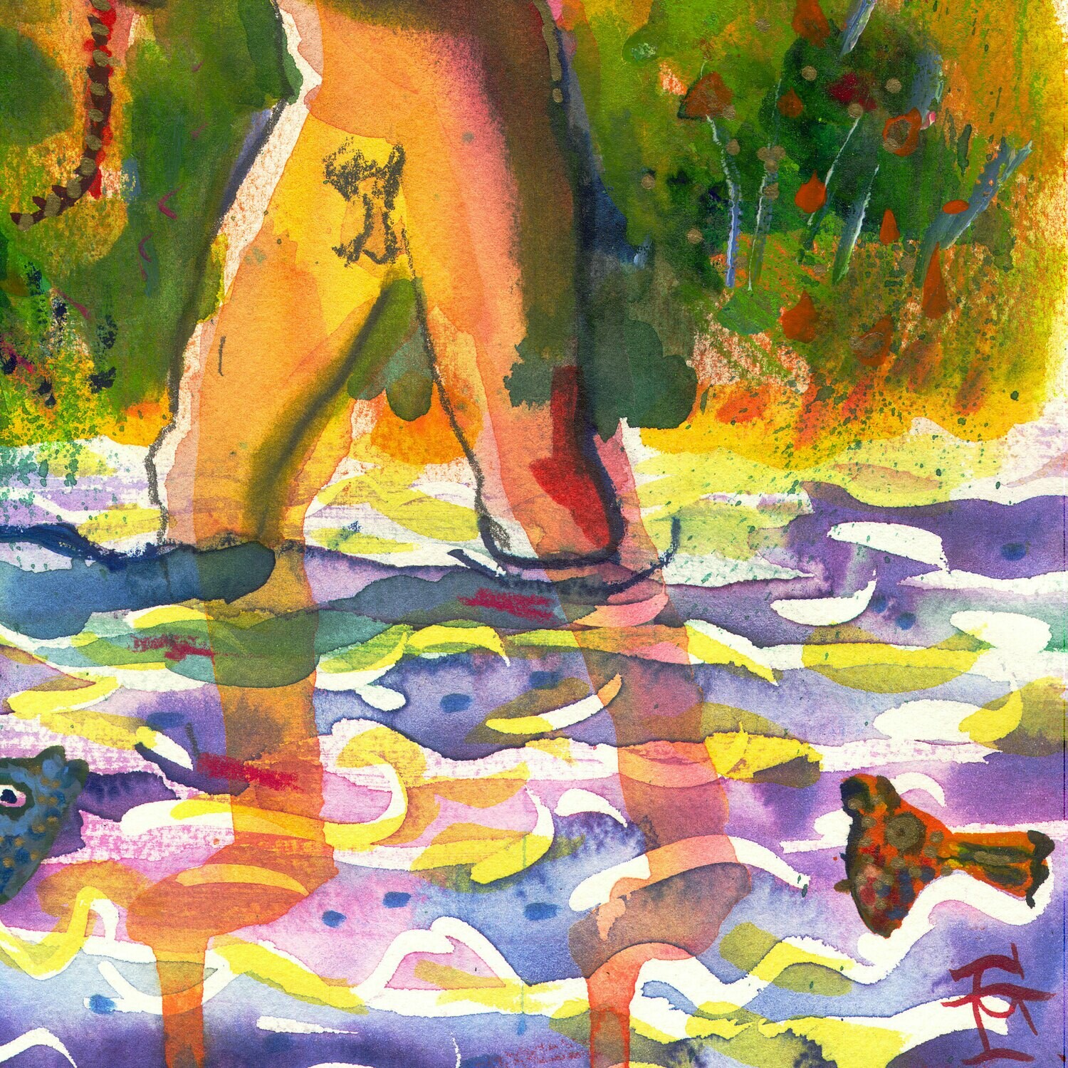 "Heat Wave (Bather with a Rope)" Original Watercolor