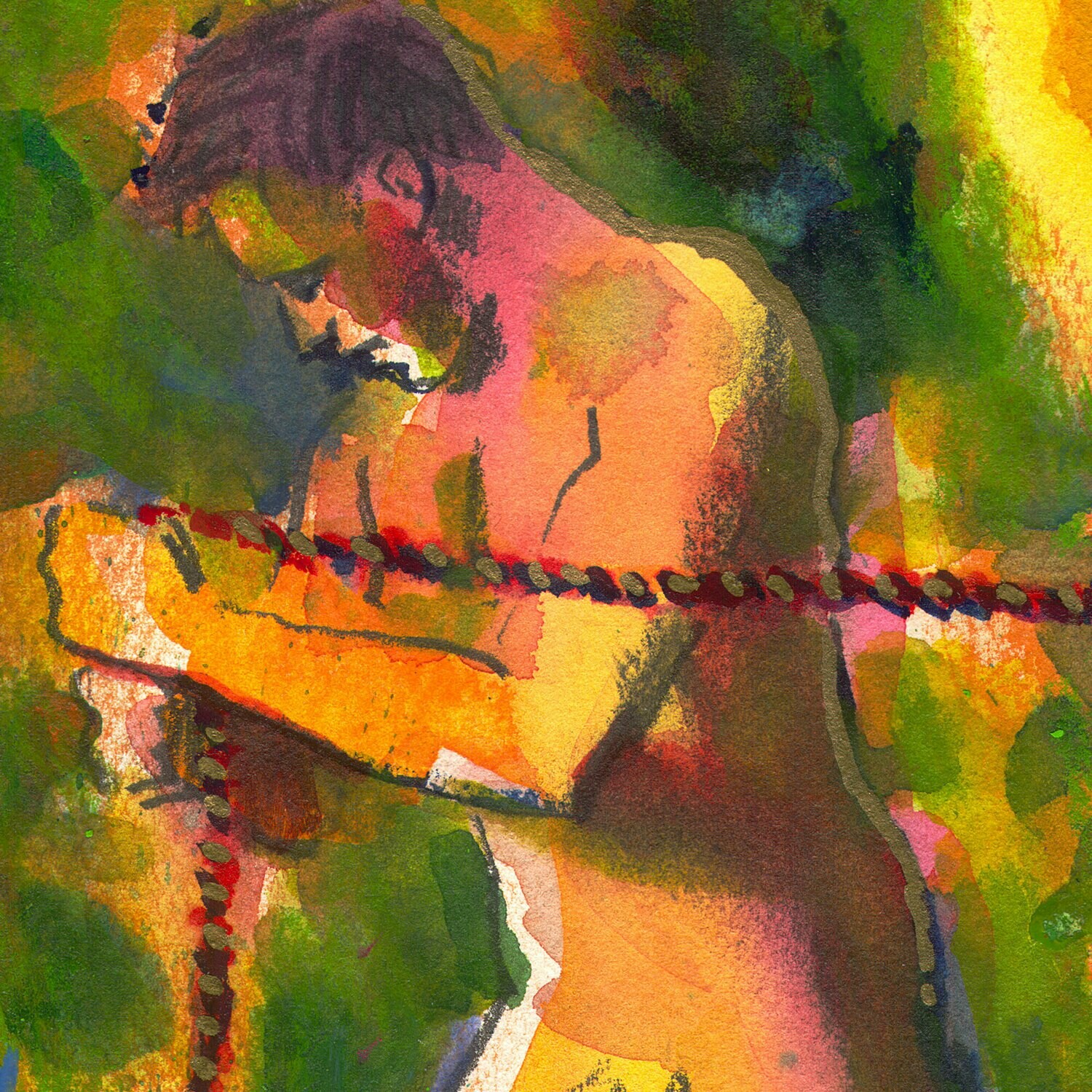 "Heat Wave (Bather with a Rope)" Original Watercolor