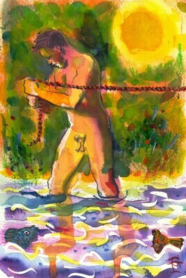 "Heat Wave (Bather with a Rope)" Original Watercolor