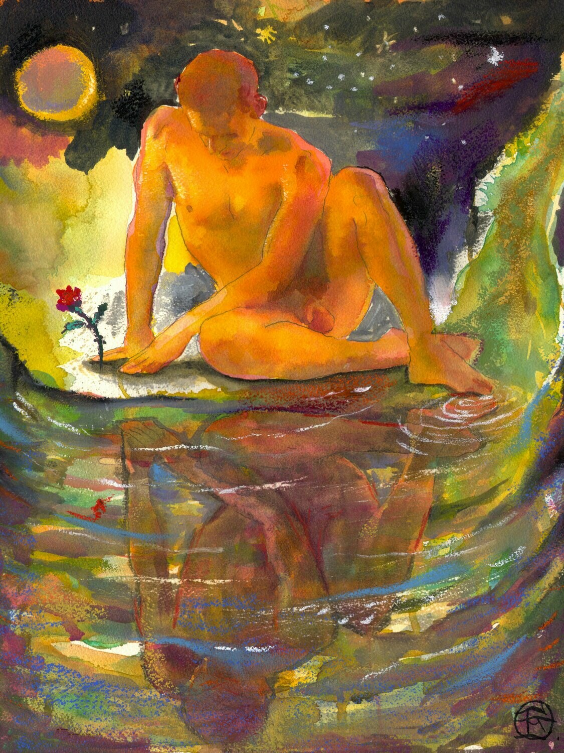 "Rose in the Grotto" Original Mixed-Media Work