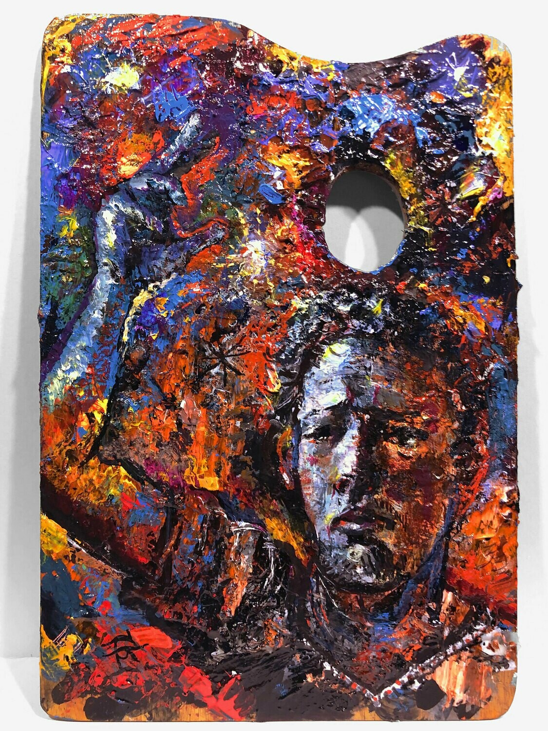 "Self-Portrait Painted on a Retired Palette..." Original Painting