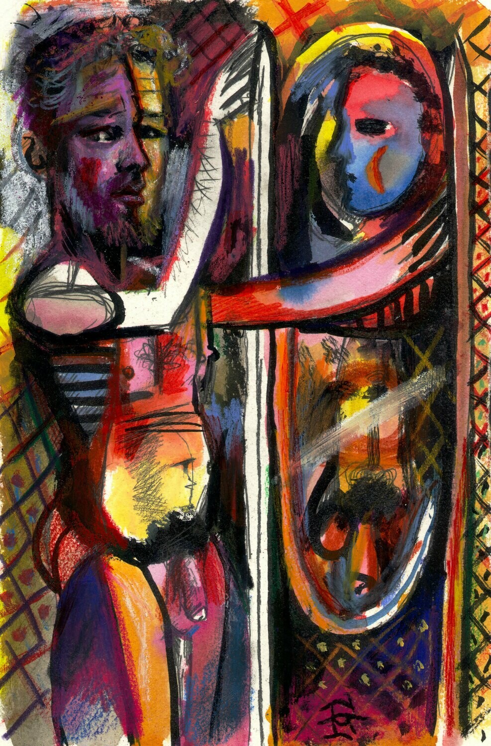 "Self-Portrait à la Picasso" Original Mixed-Media Work