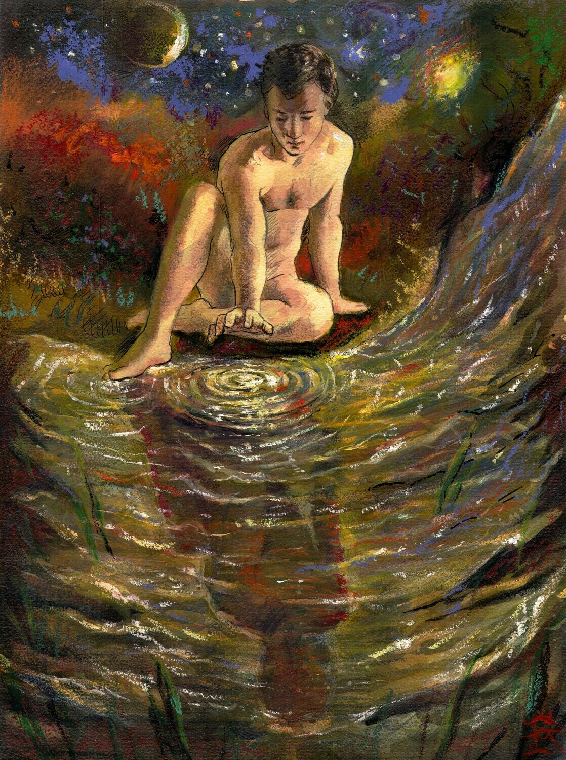 "Night Reflection" Original Mixed-Media Work