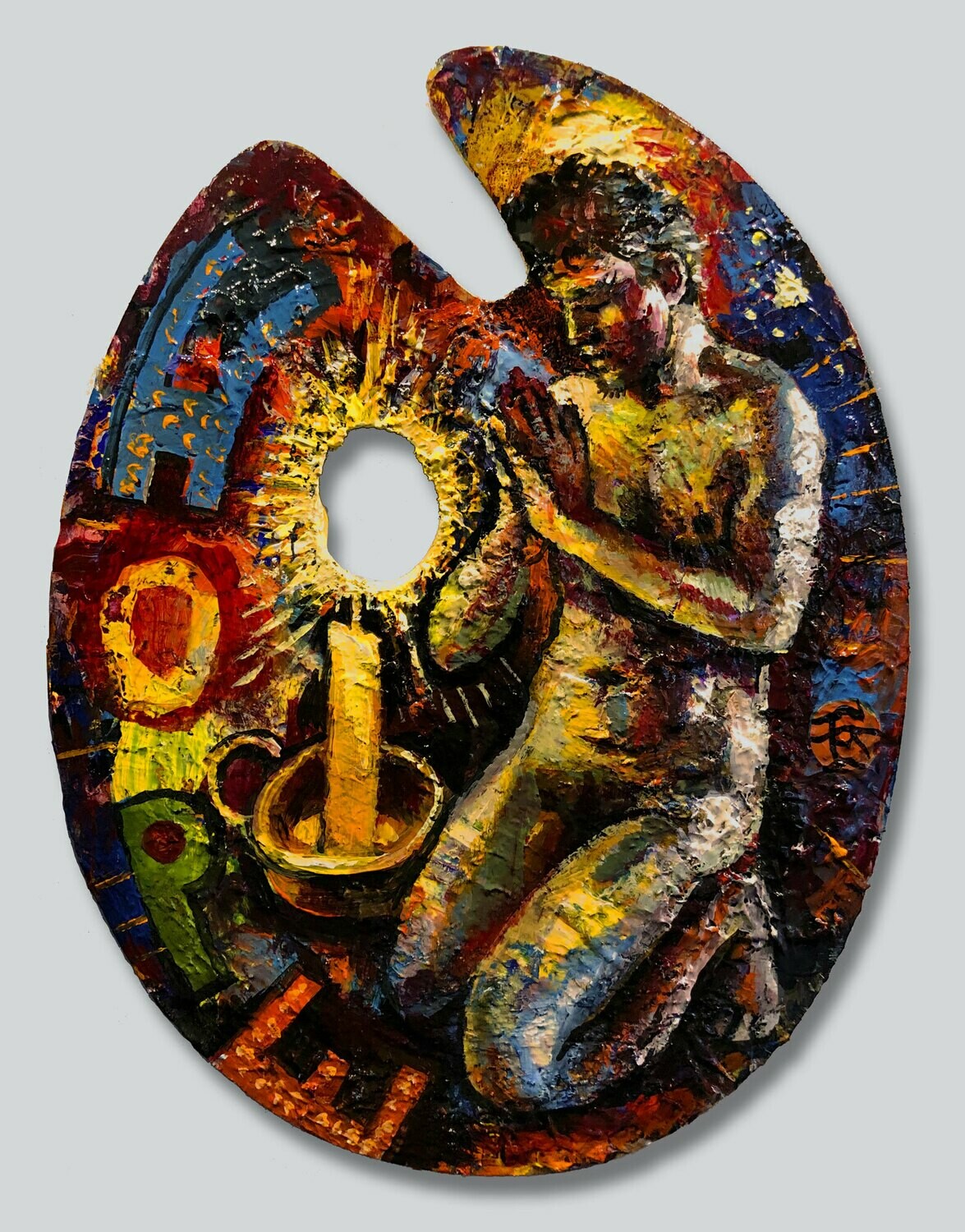 "Hope (Self-Portrait on a Retired Palette)" Original Painting