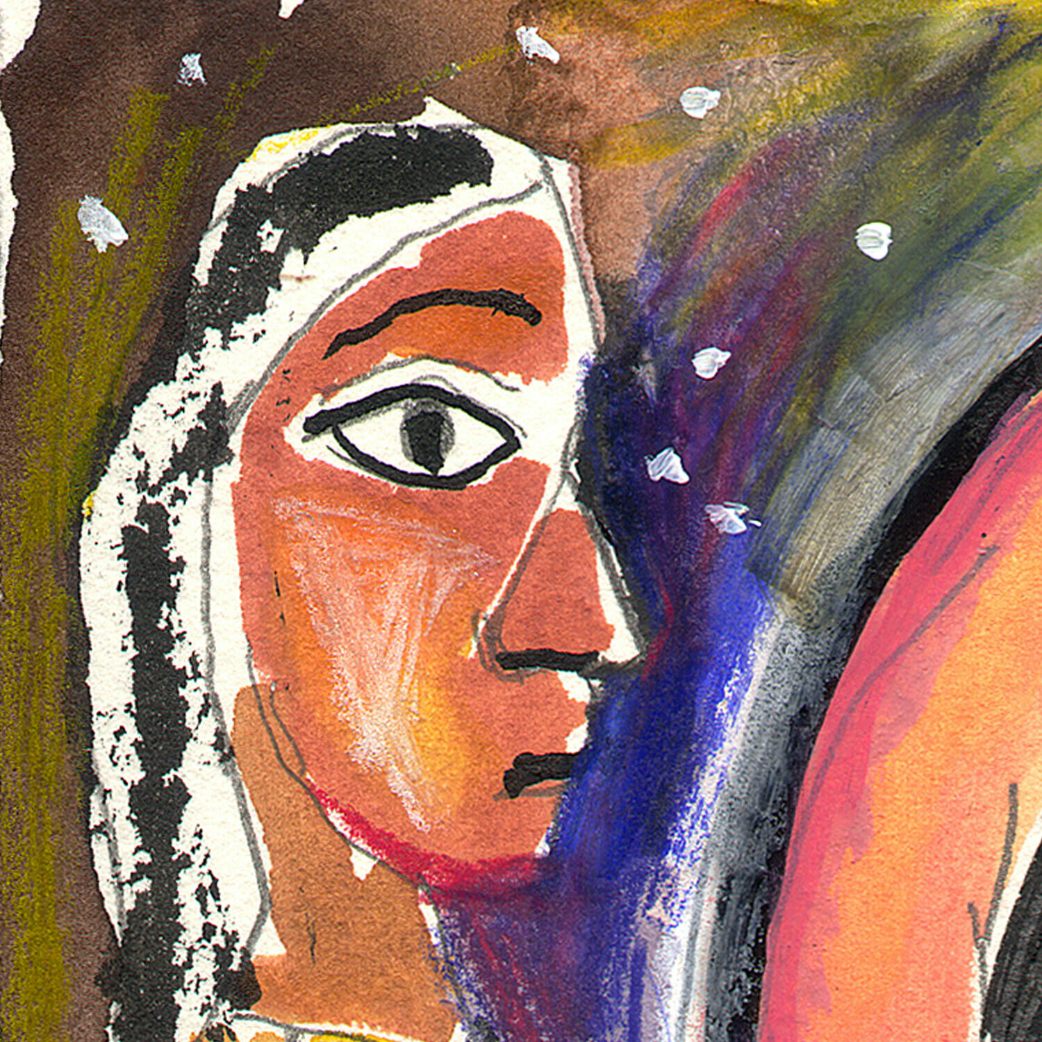 "Self-Portrait à la Picasso #3" Original Mixed-Media Work