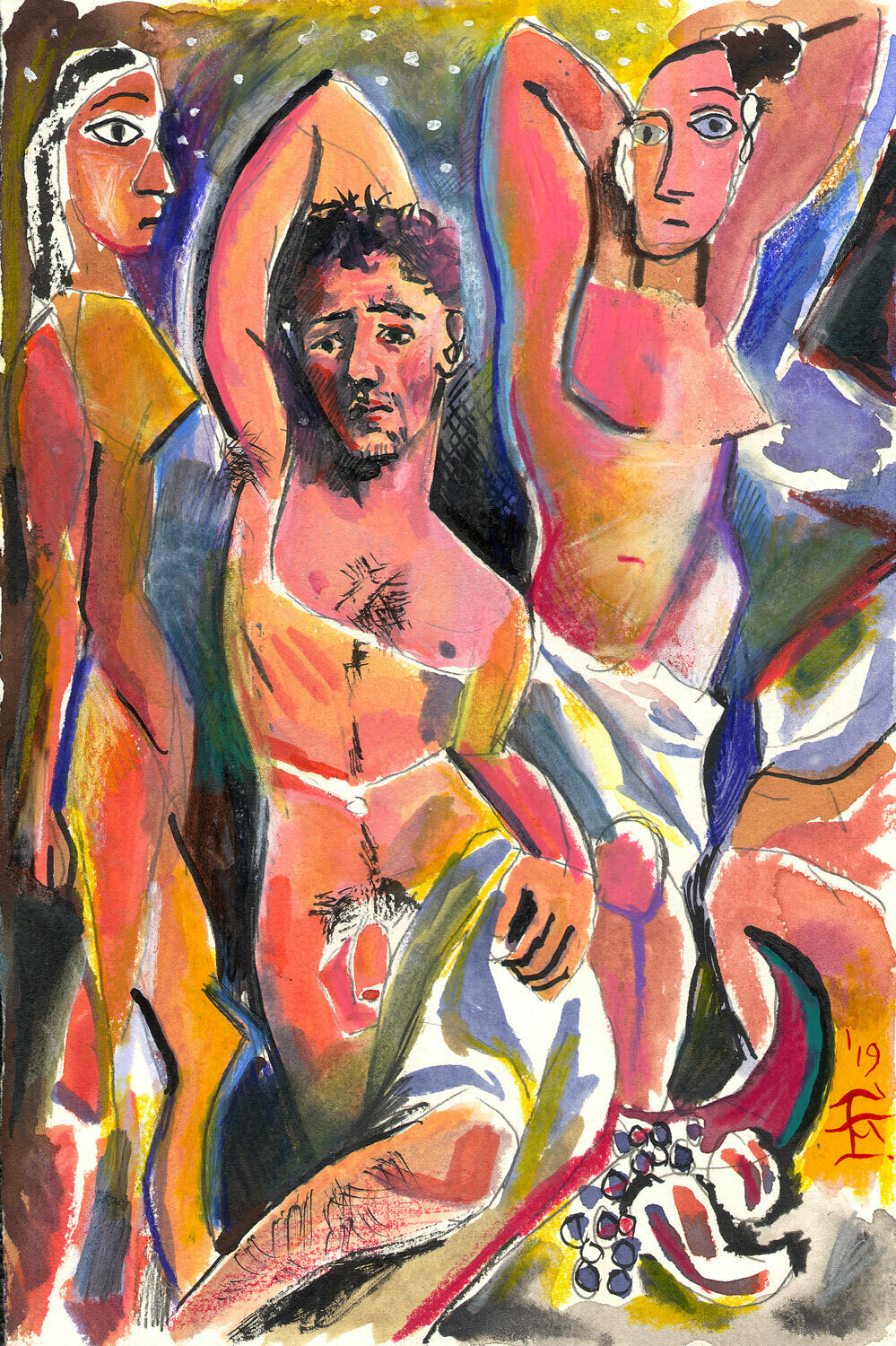 "Self-Portrait à la Picasso #3" Original Mixed-Media Work