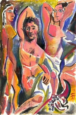 "Self-Portrait à la Picasso #3" Original Mixed-Media Work