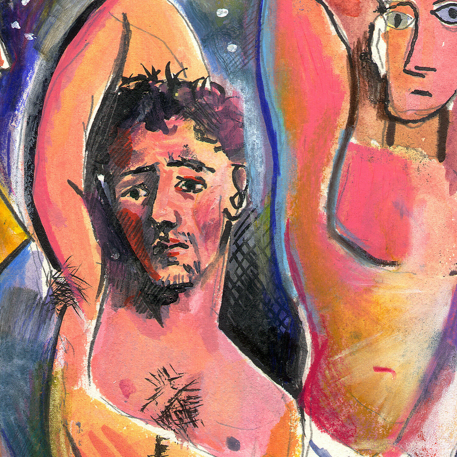 "Self-Portrait à la Picasso #3" Original Mixed-Media Work