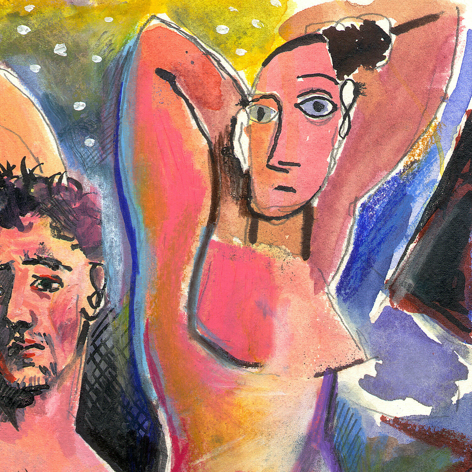 "Self-Portrait à la Picasso #3" Original Mixed-Media Work