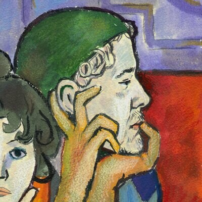"Self-portrait à la Picasso #5: Arlequin et son compagnon" Original Mixed-Media Work