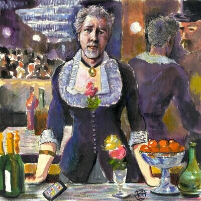 "Self-Portrait à la Manet: A Bar at the Folies-Bergère" Original Mixed-Media Work