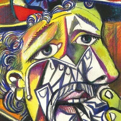"Self-Portrait à la Picasso #6: The Weeping Artist" Original Mixed-Media Work