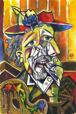 "Self-Portrait à la Picasso #6: The Weeping Artist" Original Mixed-Media Work
