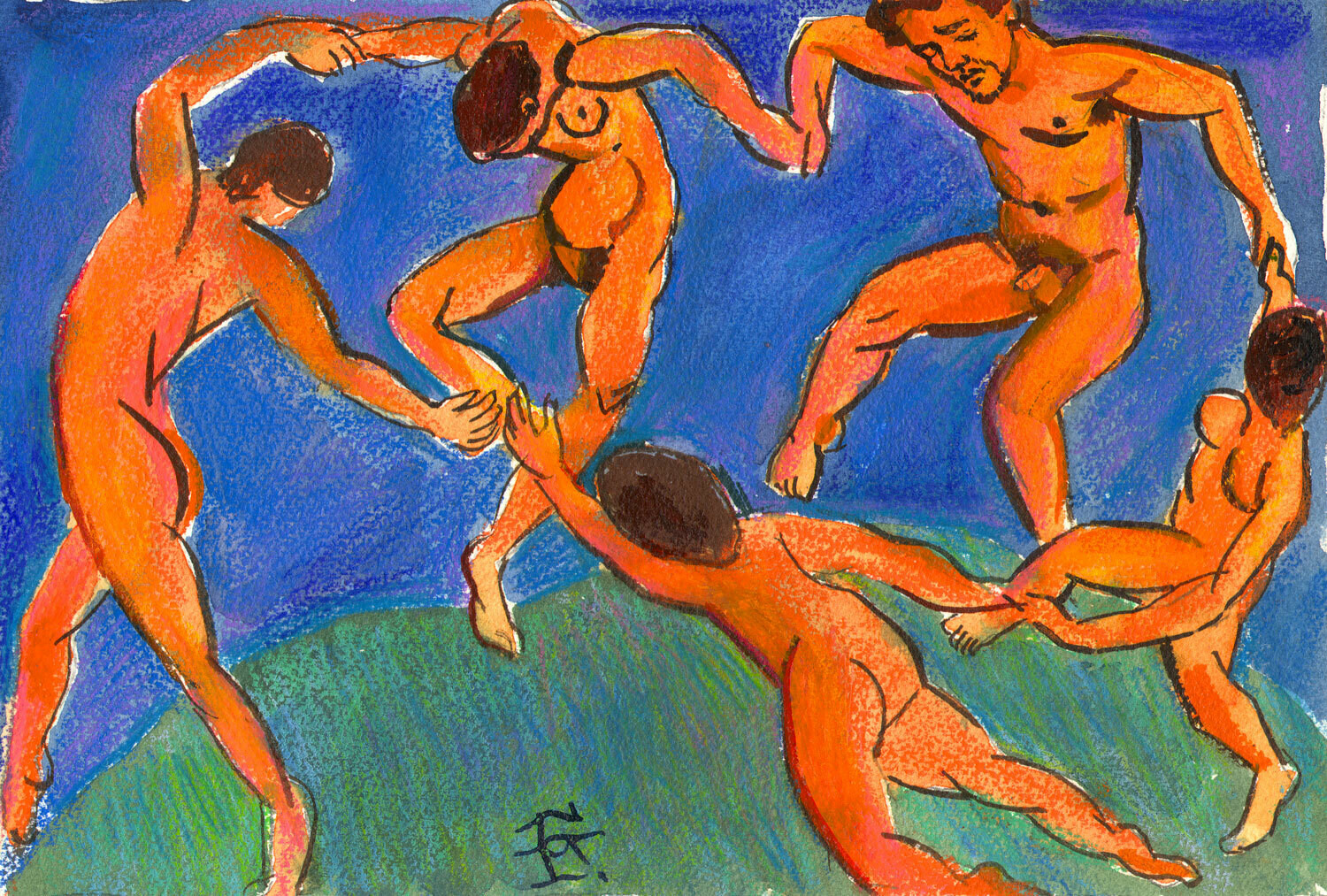 "Self-Portrait à la Matisse: La Danse" Original Mixed-Media Work