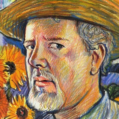 "Self-Portrait à la Vincent: A Skeptic on a Starry Night" Original Mixed-Media Work