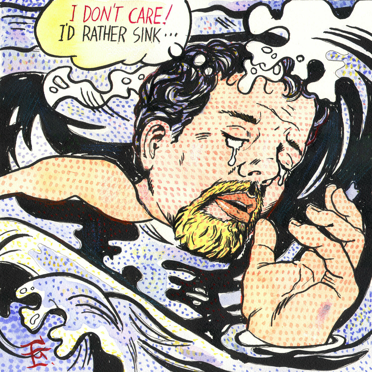 "Self-Portrait à la Lichtenstein: I'd Rather Sink" Original Mixed-Media Work