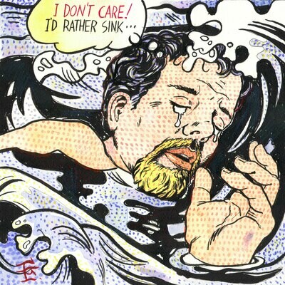 "Self-Portrait à la Lichtenstein: I'd Rather Sink" Original Mixed-Media Work