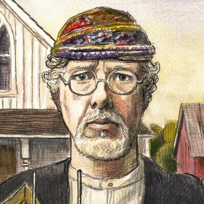 "Self-Portrait à la Grant Wood: An American Painter" Original Mixed-Media Work