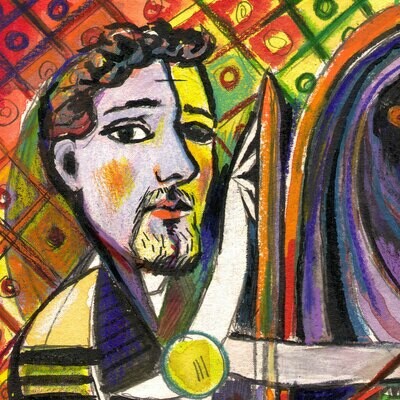 "Self-Portrait à la Picasso #8: The Man in the Mirror" Original Mixed-Media Work