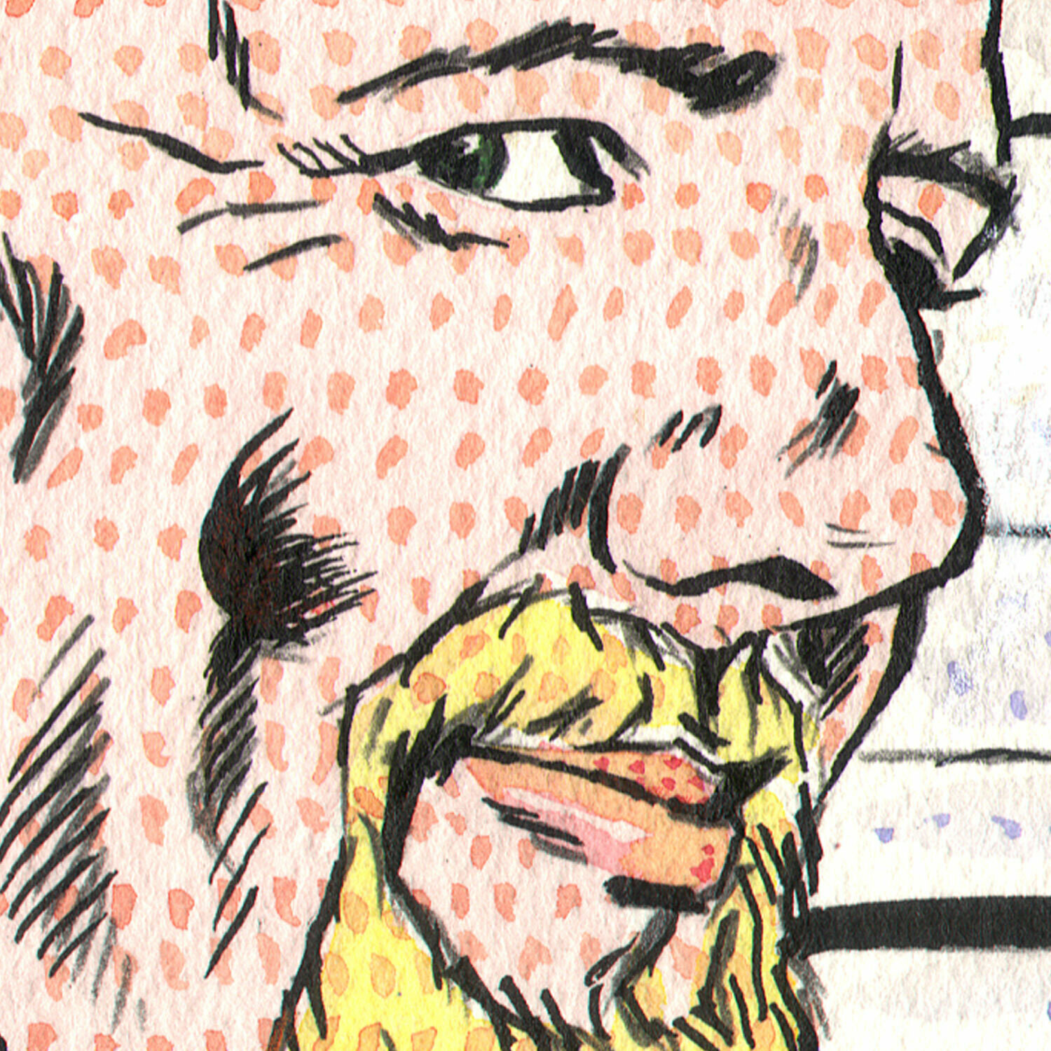 "Self-Portrait à la Lichtenstein #2: In the Car" Original Mixed-Media Work