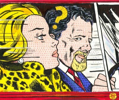 "Self-Portrait à la Lichtenstein #2: In the Car" Original Mixed-Media Work