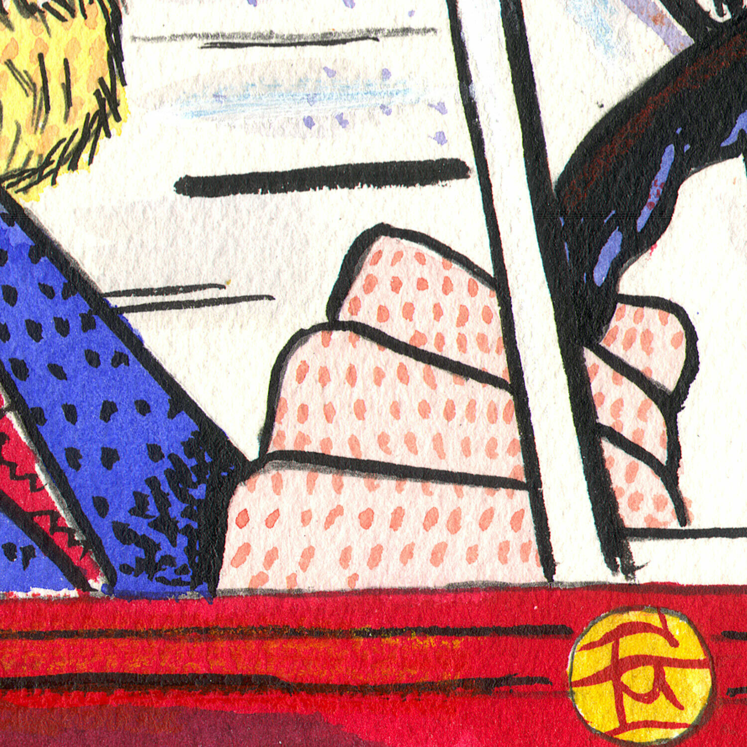 "Self-Portrait à la Lichtenstein #2: In the Car" Original Mixed-Media Work