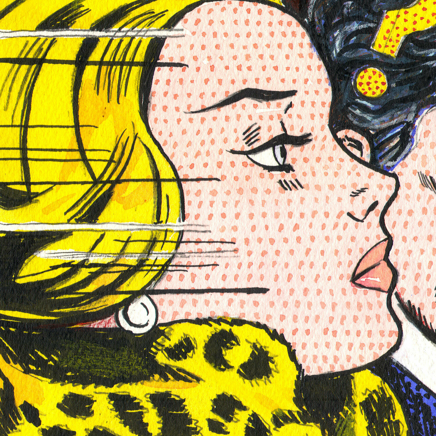 "Self-Portrait à la Lichtenstein #2: In the Car" Original Mixed-Media Work