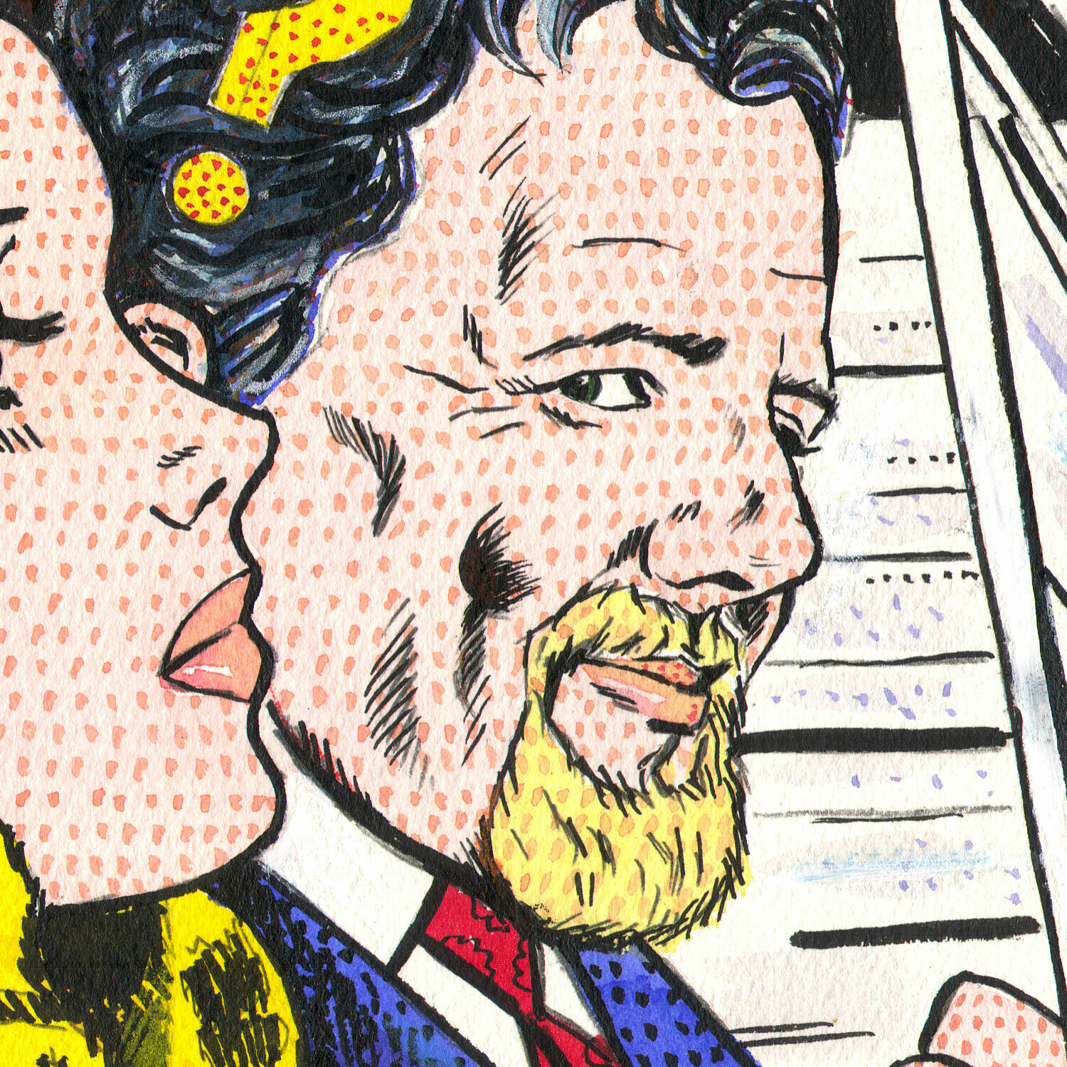 "Self-Portrait à la Lichtenstein #2: In the Car" Original Mixed-Media Work