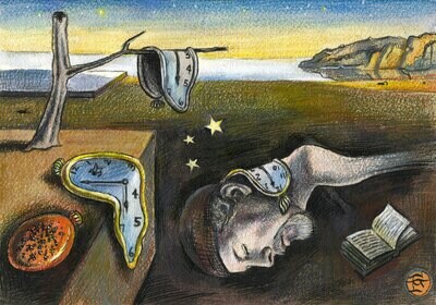 "Self-Portrait à la Dalí: The Tyranny of Time" Original Mixed-Media Work