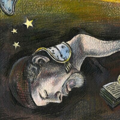 "Self-Portrait à la Dalí: The Tyranny of Time" Original Mixed-Media Work