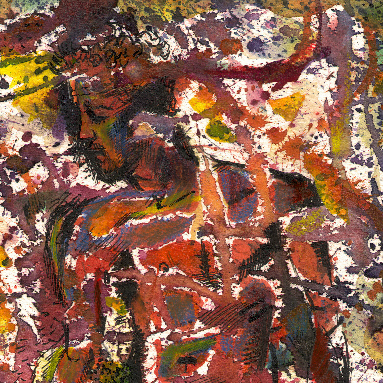 "Autumn Self-Portrait à la Pollack" Original Mixed-Media Work