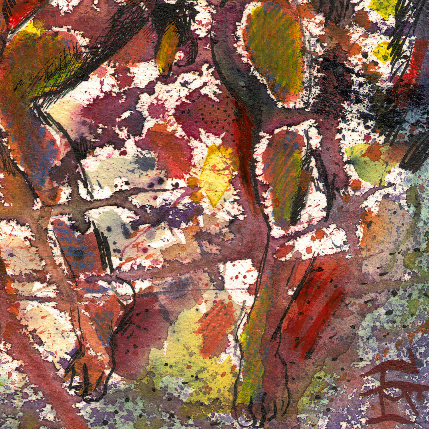 "Autumn Self-Portrait à la Pollack" Original Mixed-Media Work