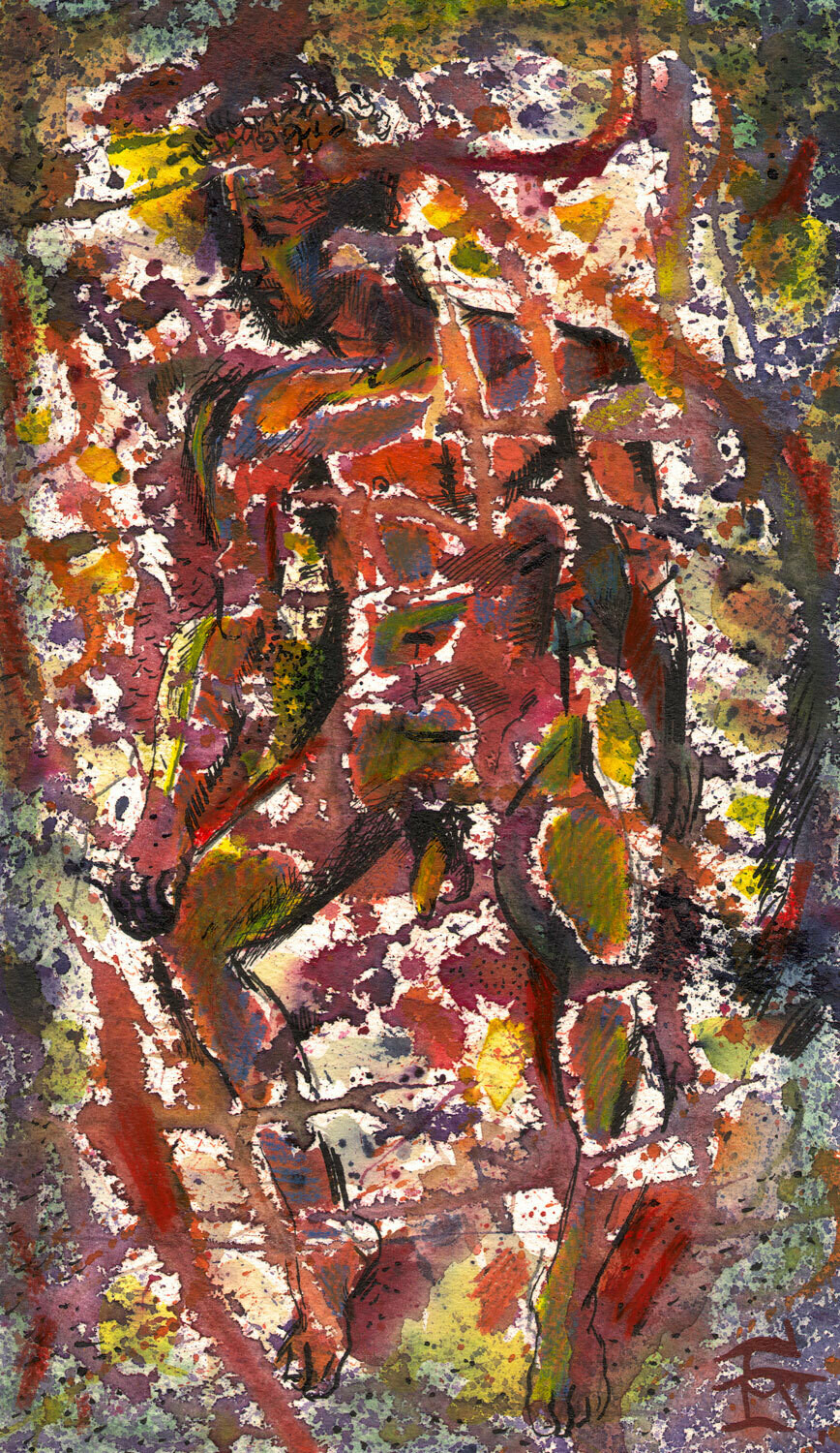 "Autumn Self-Portrait à la Pollack" Original Mixed-Media Work