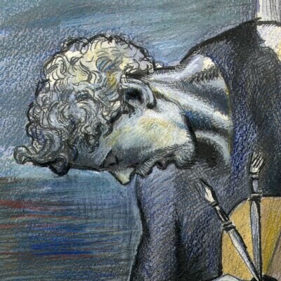 "Self-Portrait à la Picasso #9: The Blue Period" Original Mixed-Media Work