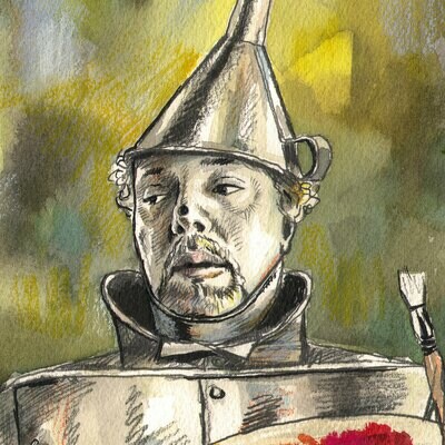 "Self-Portrait in Oz: The Tired and Rusty Artist" Original Mixed-Media Work