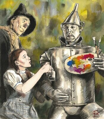 "Self-Portrait in Oz: The Tired and Rusty Artist" Original Mixed-Media Work